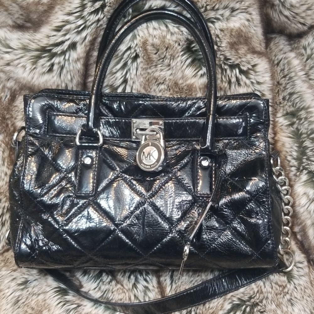 Michael Kors Hamilton black patent leather bag